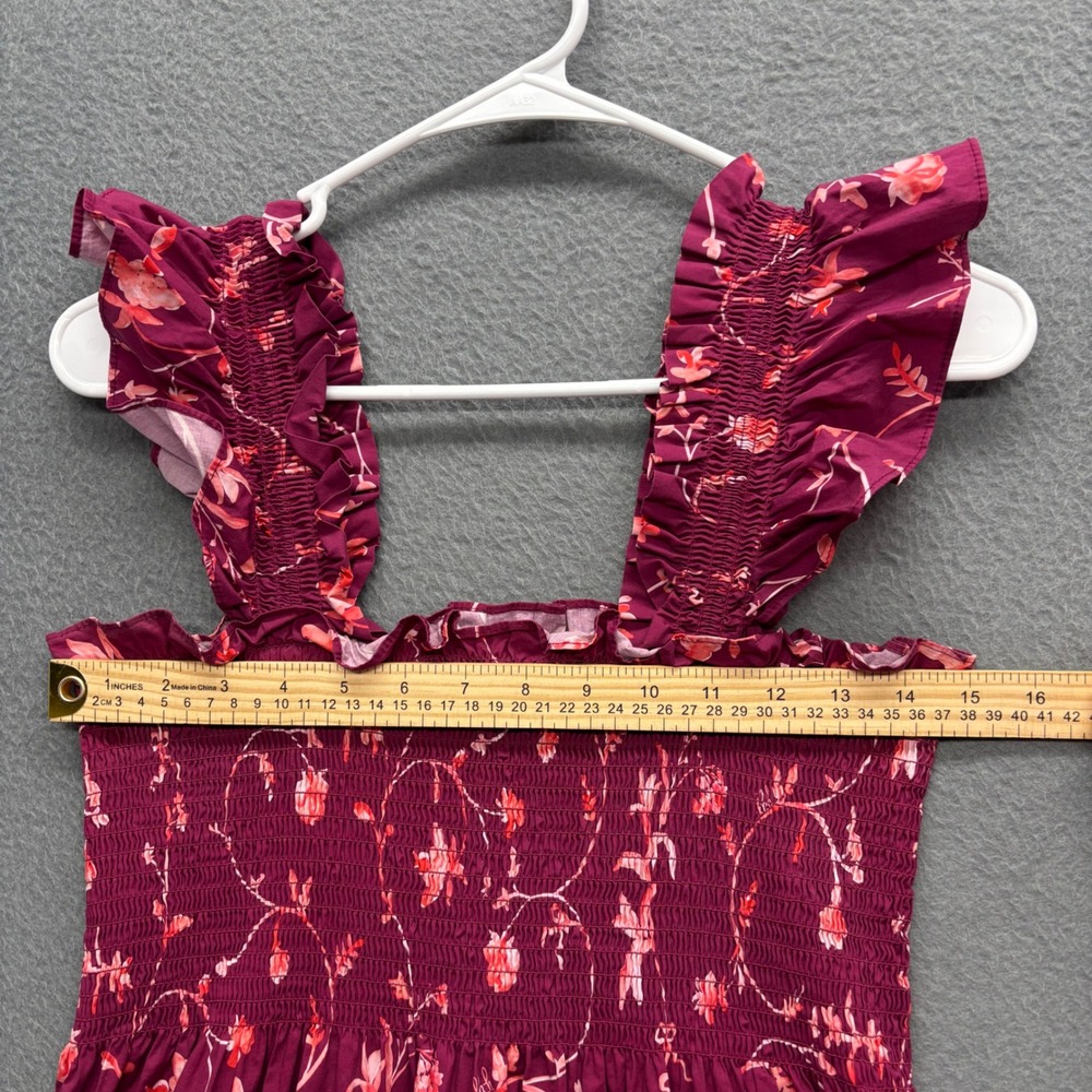 Hill House Home The Ellie Nap Dress Burgundy Floral Smocked Tiered Midi Size M - Picture 7 of 13